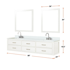 English Elm White Double Bath Vanity Set With Quartz Top, Chrome Faucets & Matching Mirrors For Stylish Spaces B2731S01835-GIGA