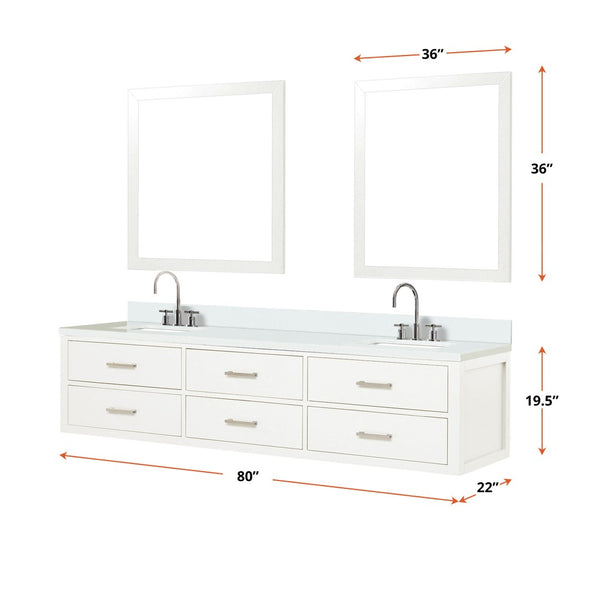English Elm White Double Bath Vanity Set With Quartz Top, Chrome Faucets & Matching Mirrors For Stylish Spaces B2731S01835-GIGA