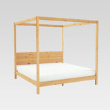 Minimalist Boho King Canopy Bed with Simple Headboard Natural Pine ISLB8BNP Walker Edison