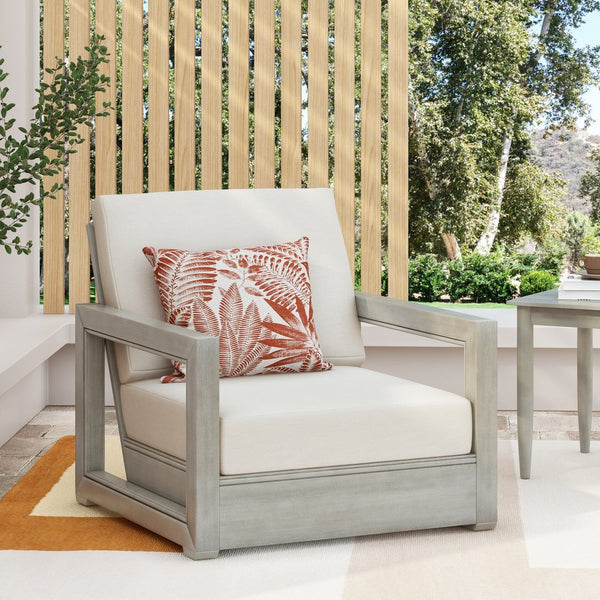 English Elm Christopher Knight Home® - WESTCHESTER Acacia Wood Floor Club Chair with Slatted Backrest, Ergonomic Legless Design for Outdoors Beige,LIGHT GREY 33 L x 28 W x 18.75 H N776P301042G