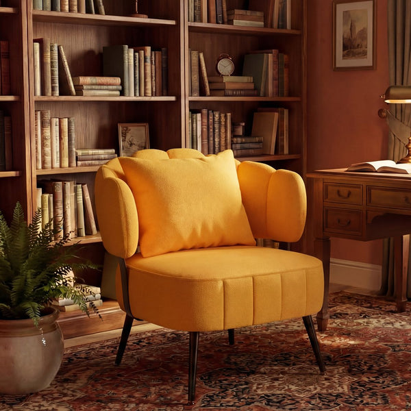 English Elm Decorative Chenille Barrel Tub Chair with Pocket Coil Cushion for Cozy Reading Nooks Yellow W5188P462022