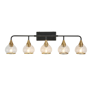 English Elm 40" Modern 6-Light LED Vanity Light — Sleek Iron & Acrylic Bathroom Wall Fixture, Dimmable, 36W Black+Gold W2312P374982