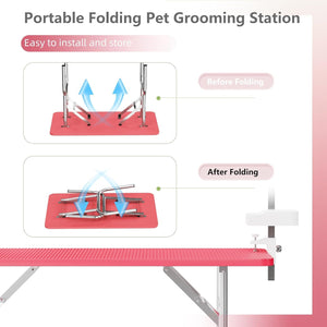 English Elm 47inch Stainless Steel Foldable Pet Grooming Table with Arm Noose and Mesh Supply Tray W3587P409930