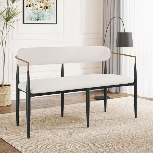 English Elm Metal Boucle Settee Loveseat with Sculptural Toothpick Legs for Modern Living Spaces Beige,Gold+Black N771P247148B