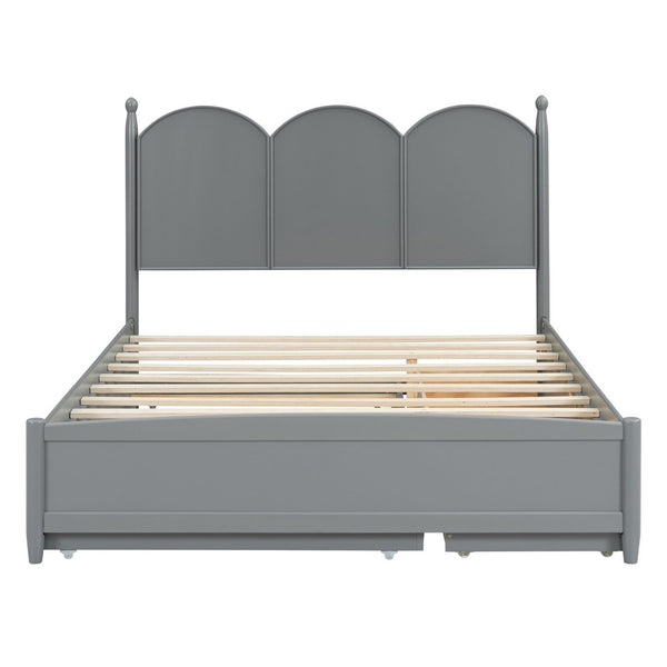 English Elm Queen Size Platform Bed With Trundle & 2 Large Drawers - Elegant Gray Storage Solution For Bedrooms N820S00025E-GIGA