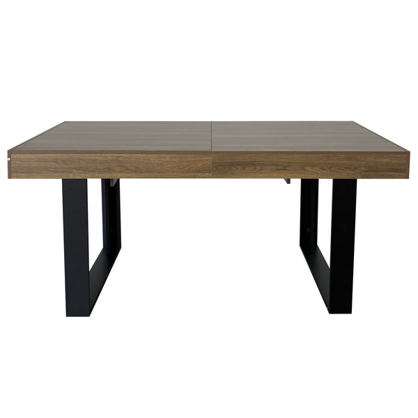 English Elm Rectangle Extendable Dining Table for 6-10 Guests, Aged Wood Look with Thick 12cm Top & Sturdy Feet Black Brown W1347S00011