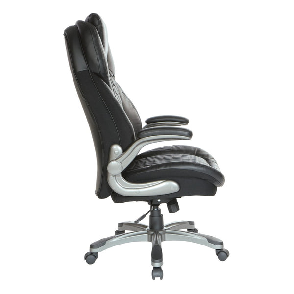 OSP Home Furnishings Bonded Leather Executive Office Chair with Lumbar Support and Ergonomic Adjustable Seat Titanium ECH620867-EC3