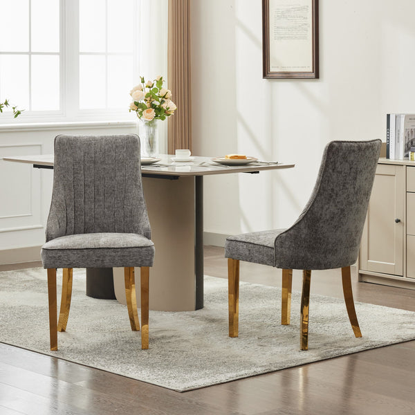 English Elm Rayon High Back Dining Chair Set with Plush Flocking Upholstery, Golden Stainless Legs, Comfort-Focused Design W1143P293314 W1143P293314
