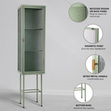 English Elm Retro Style Freestanding Metal Tall Display Cupboard With Glass Door and Three Detachable Shelves For Office, Living Room, Kitchen Console Sideboard,Bedside Entryway Mint Green (Old Sku:W68751718)