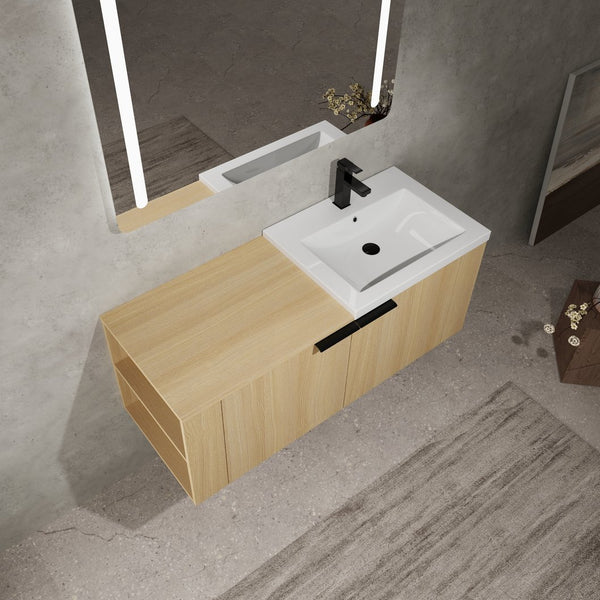 English Elm 48 Modern Bathroom Vanity Sink Combo with Soft-Close Doors, Engineered Wood, Spacious Storage, Easy Assembly Oak W1972S00013