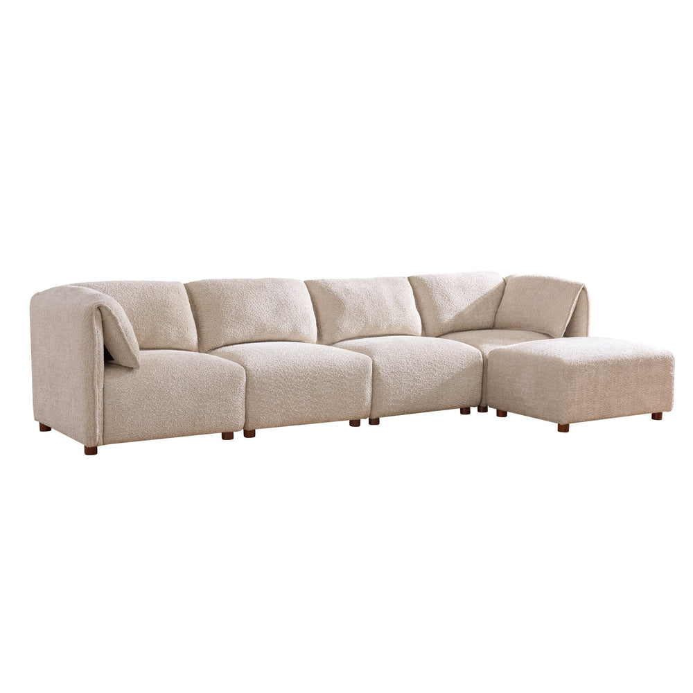 English Elm Aura Five Piece Boucle Modular Sectional with Ottoman for Spacious Living Rooms N773IS00116S