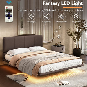 English Elm Christopher Knight Home® - Floating Bed Frame Modern PU Leather Platform Full Size with Under-Bed LED Lights, Durable, Easy Assemble Coffee 56.5 L x 21 W x 7 H N761P206085C