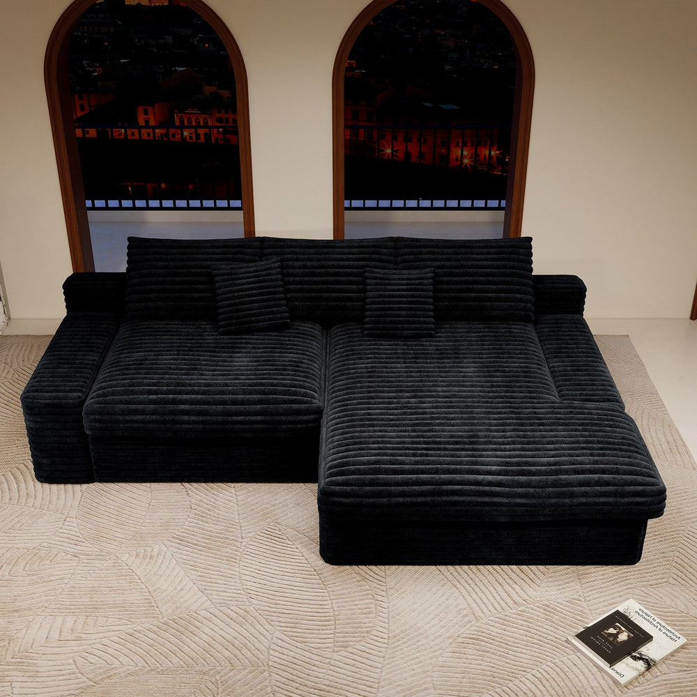 English Elm 118.1*66.9"Modular Sectional Sofa - Plush Black Corduroy Couch, No Assembly, Perfect For Living Spaces! W3819S00058