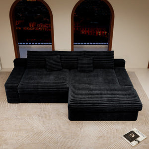 English Elm 118.1*66.9"Modular Sectional Sofa - Plush Black Corduroy Couch, No Assembly, Perfect For Living Spaces! W3819S00058