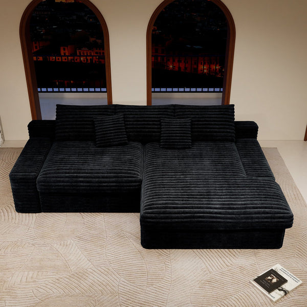 English Elm 118.1*66.9"Modular Sectional Sofa - Plush Black Corduroy Couch, No Assembly, Perfect For Living Spaces! W3819S00058