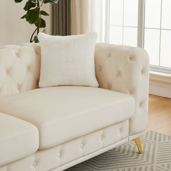 English Elm Fx Chesterfield Sofa Set Tufted Tech Fabric Upholstered Living Room Seating Combo Beige W1926S00088