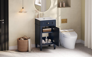 English Elm 18-inch French Style Freestanding Bathroom Vanity with Ceramic Sink Soft Close Storage Blue N710P411340C