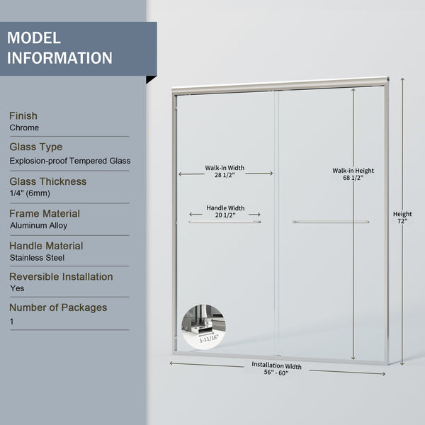English Elm 56" Frameless Sliding Shower Door Tempered Glass Soft Close Matte Hardware Alcove Fit W1920P385305