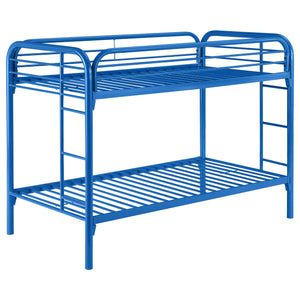 English Elm Celeste Blue Twin Over Twin Bunk Bed - Modern Metal Design With Rung Ladder For Kids' Rooms B062P340728