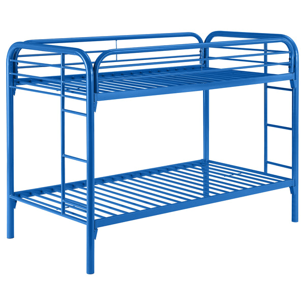 English Elm Celeste Blue Twin Over Twin Bunk Bed - Modern Metal Design With Rung Ladder For Kids' Rooms B062P340728