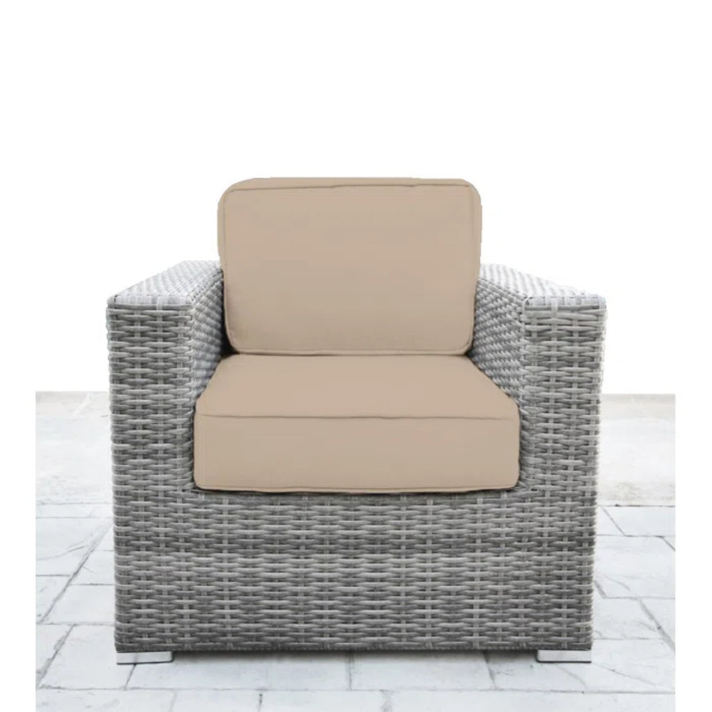 English Elm Minnesota Wicker Club Chair Gray-Beige — Weatherproof HDPE Wicker, Foam Cushions, UV & Stain Resistant B120P351927