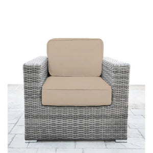 English Elm Minnesota Wicker Club Chair Gray-Beige — Weatherproof HDPE Wicker, Foam Cushions, UV & Stain Resistant B120P351927