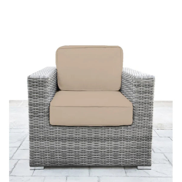 English Elm Minnesota Wicker Club Chair Gray-Beige — Weatherproof HDPE Wicker, Foam Cushions, UV & Stain Resistant B120P351927