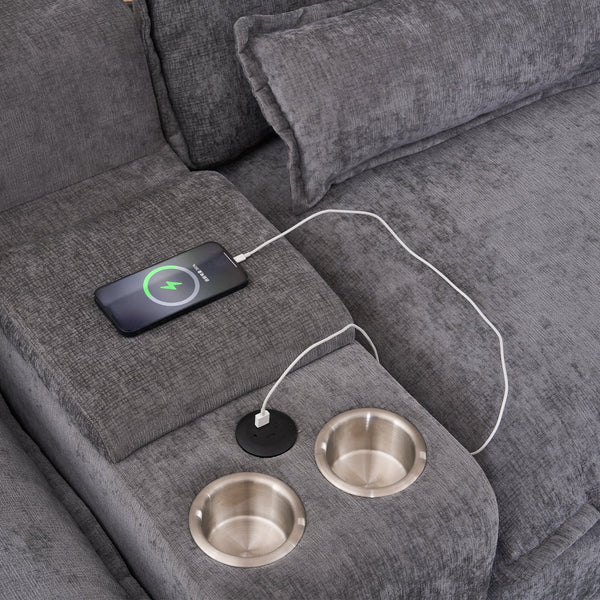 English Elm 123*55" Modern U-Shaped Sleeper Sofa with Double Chaise, Console, Cupholders & USB Ports, Grey W3401S00002