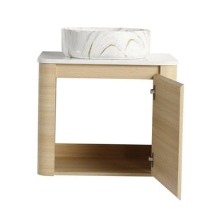 English Elm 24'' Sleek Wall-Mounted Bathroom Vanity With Ceramic Vessel Sink & Soft-Close Door For Small Spaces W999S00459