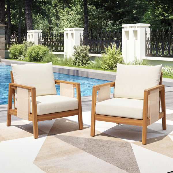 English Elm Outdoor Acacia Wood Club Chair Uv Resistant Textilene Weave Lounge Seat for Patio Deck Brown,Teak+ Beige N768P368823T_2