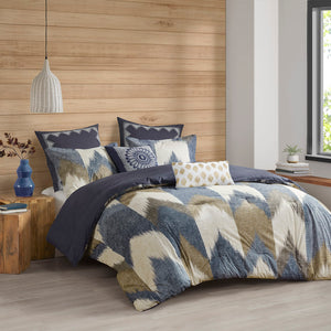 JLA Home INK+IVY - 3 Piece Comforter Mini Set — OEKO-TEX Cotton Ikat Chevron Reversible Comforter with Antimicrobial Finish 92 L x 88 W x 1.5H II10-552