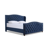 English Elm Marcella Upholstered Shelter Headboard Bed Set, King, Dark Sapphire Blue Woven