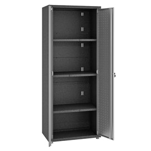 English Elm Rolling Metal Garage Cabinet with Locking Doors Diamond Texture Industrial Storage Dark Grey B365P398230