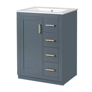English Elm 24" Bathroom Vanity With Ceramic Sink - Stylish Blue Cabinet, Soft-Close Drawers & Modern Elegance N710P341038C