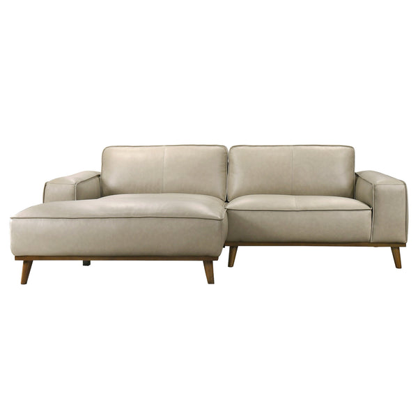 English Elm Kerrville Top Grain Leather Sectional Sofa with Chaise Mid-century Walnut Legs B183S00213