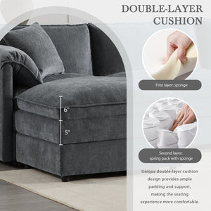 English Elm [video]136" Chenille U-shaped Sectional Six Seat Cloud Sofa with Movable Ottomans Dark Gray N723S1687B