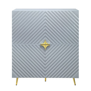 English Elm Gaines Gray High Gloss Accent Cabinet with Wave Pattern, Metal Legs, 4 Doors & Adjustable Shelves, Modern Storage Solution B2726P256305