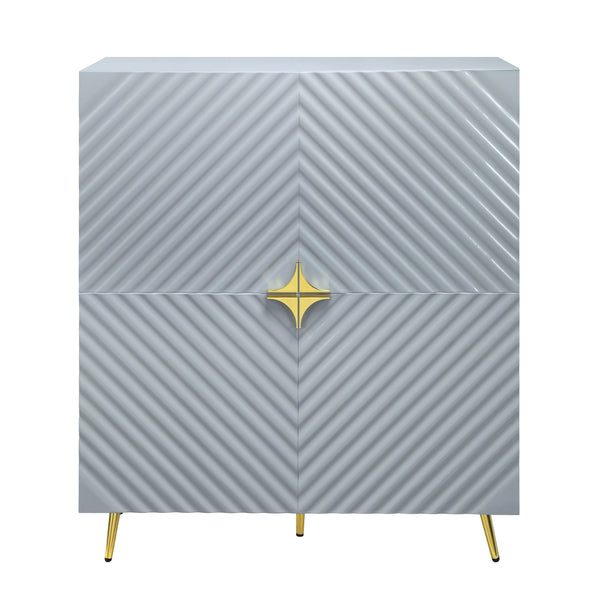 English Elm Gaines Gray High Gloss Accent Cabinet with Wave Pattern, Metal Legs, 4 Doors & Adjustable Shelves, Modern Storage Solution B2726P256305