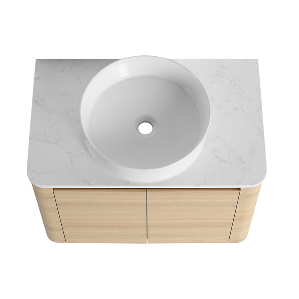 English Elm 30'' Wall-Mounted Bathroom Vanity With Ceramic Art Sink, Soft-Close Doors & Modern Plywood Design W999S00462