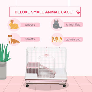 English Elm Pawhut 2-Level Small Animal Cage With Wheels, Removable Tray & Ramp For Bunnies, Chinchillas, Ferrets W2225P217536-GIGA