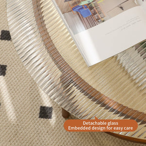 English Elm Modern Farmhouse Round Coffee Table Set - Stylish Nesting Wooden & Glass Design For Living Spaces W2105P210284