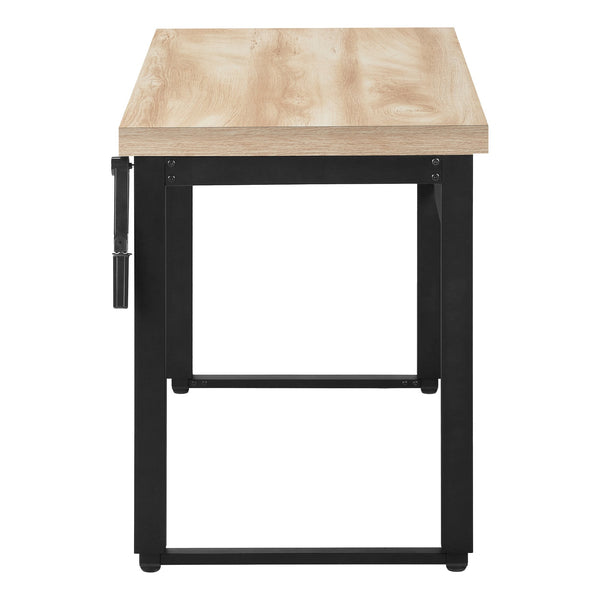 English Elm Computer Desk – Adjustable Standing Workstation With Natural Laminate Top & Sturdy Black Metal Frame B2710P219893