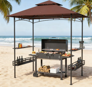 English Elm 2-tier Outdoor Bbq Gazebo with Vented Canopy Side Shelves and Galvanized Metal Frame T3971P427104