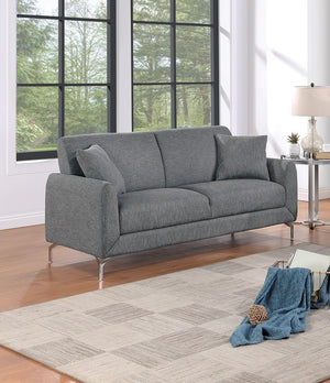 English Elm Elegant Burlap-Like 2pc Sofa Loveseat Set with Chrome Triangle Legs, Tight Seat/Back & Pillows Dark Gray 75 L x 30 W x 21 H B011S01302