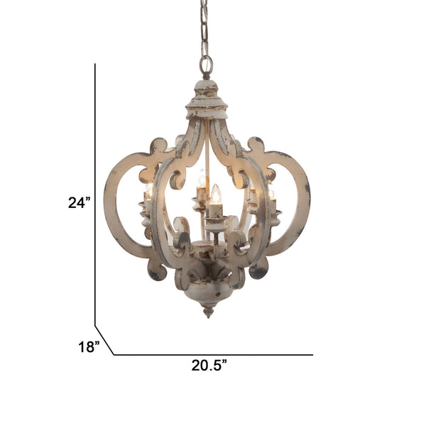 English Elm Aki Six Light Carved Wood Chandelier Antique White Vintage Classic Dining Room B056P412605