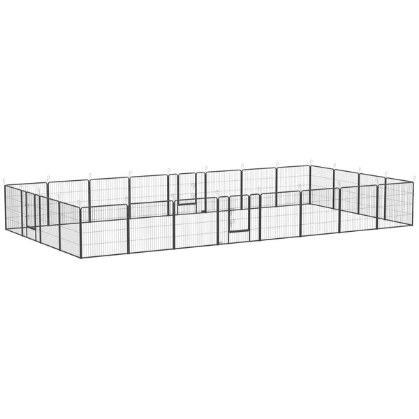 English Elm 220.5" Modular Steel Dog Playpen 24 Panels Lockable Doors Indoor Outdoor Pet Fence T3971S00064