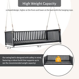 English Elm Topmax Acacia Wood Porch Swing Bed Sloped Frame Outdoor Lounger for Backyard Patio Black WF319383AAB