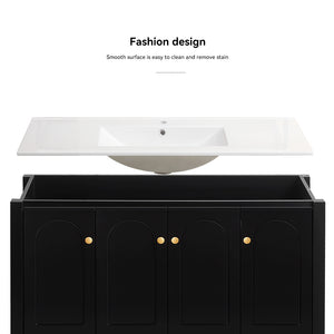 English Elm 48" Matte Black Bathroom Vanity with Ceramic Sink Soft Close Doors and Drawers W3133S00011