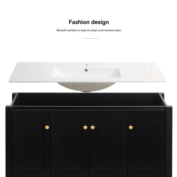English Elm 48" Matte Black Bathroom Vanity with Ceramic Sink Soft Close Doors and Drawers W3133S00011