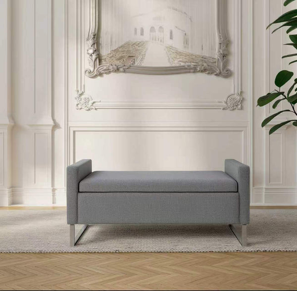 English Elm 47" Upholstered Storage Ottoman Bench with Metal Base for Bedroom or Entryway W5325P427119